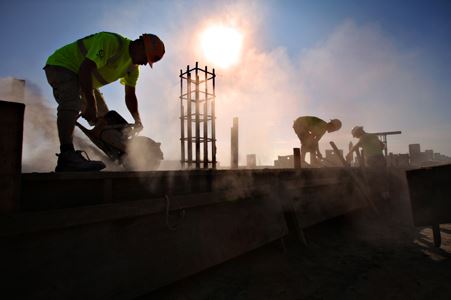 Construction workers working on the Seawall