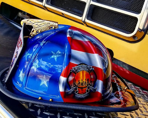 helmet on fire truck 