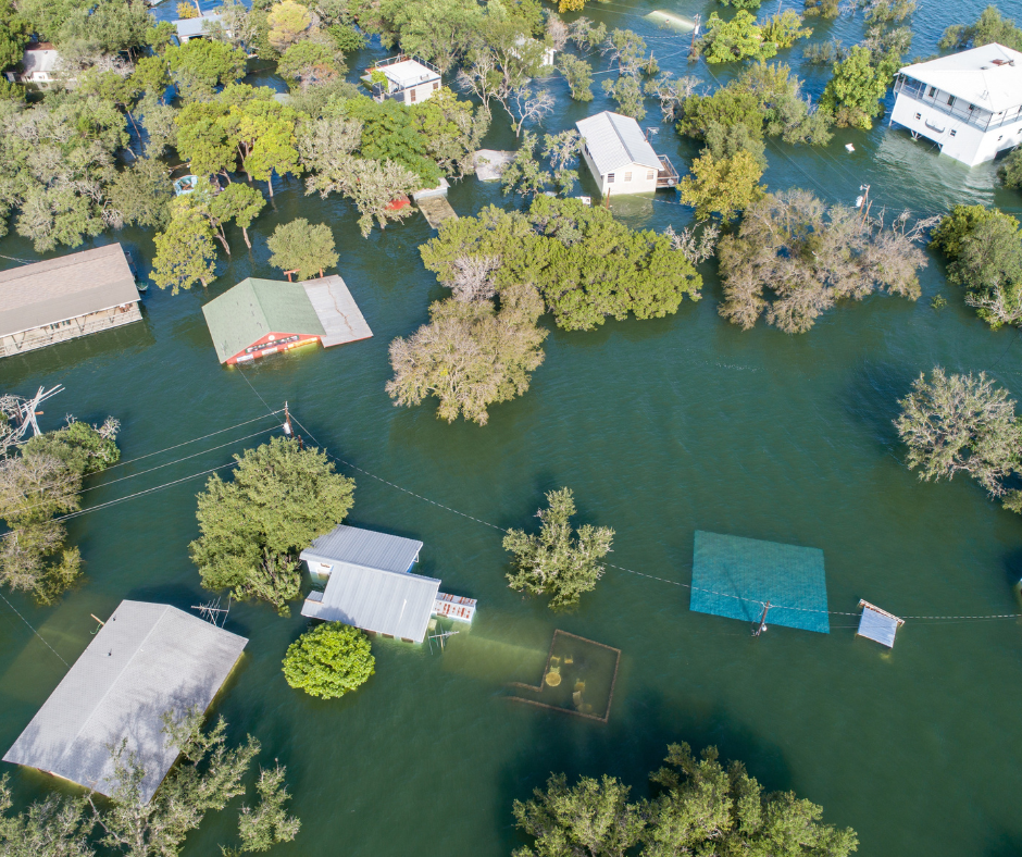 Rooftops in a flooded area